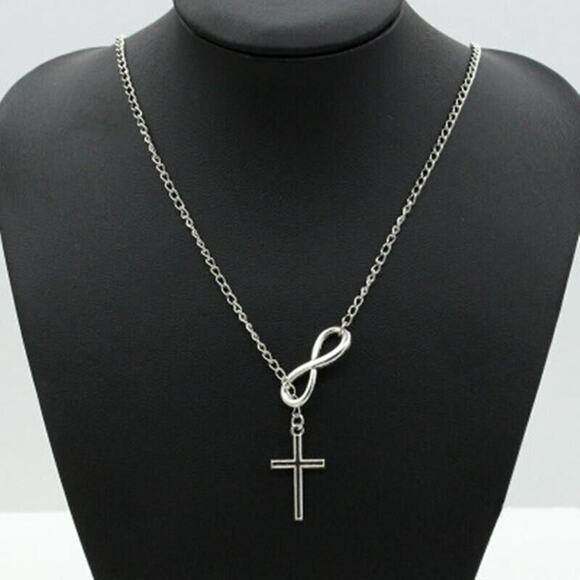 Silver Chain Cross Necklace Clavicle Retro Goth Classic Chic Boho - Picture 3 of 5